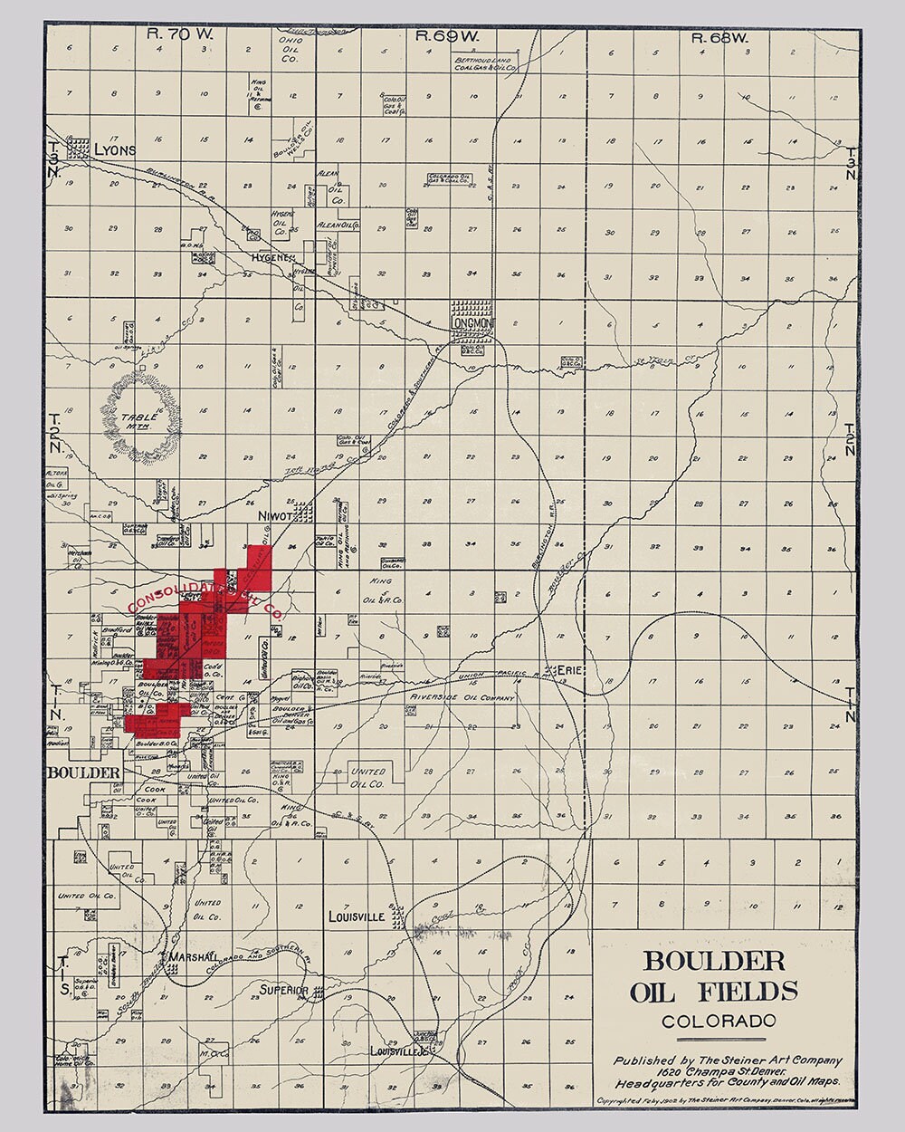 1902 Boulder Colorado Oil Field Map