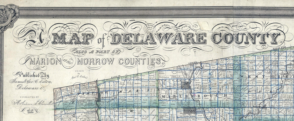 1849 Farm Line Map of Delaware County Ohio and Part of Marion and Morrow County