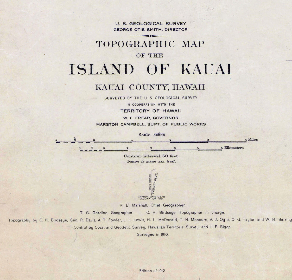 1912 Map of Kauai Hawaiian Islands