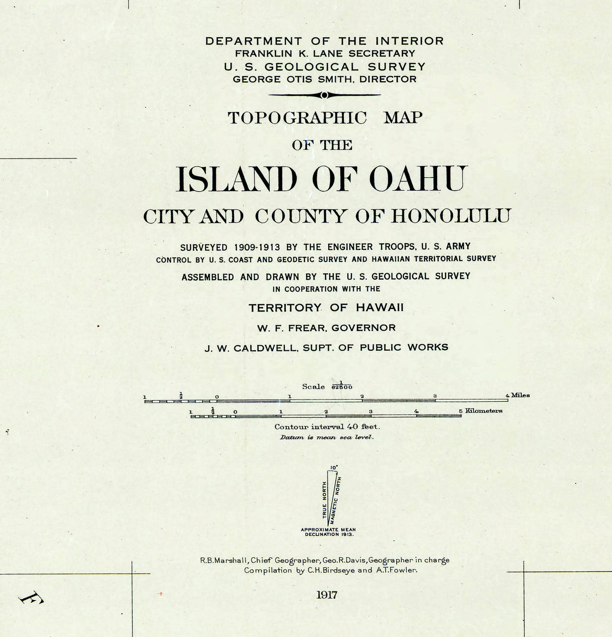 1917 Map of Oahu Hawaiian Islands