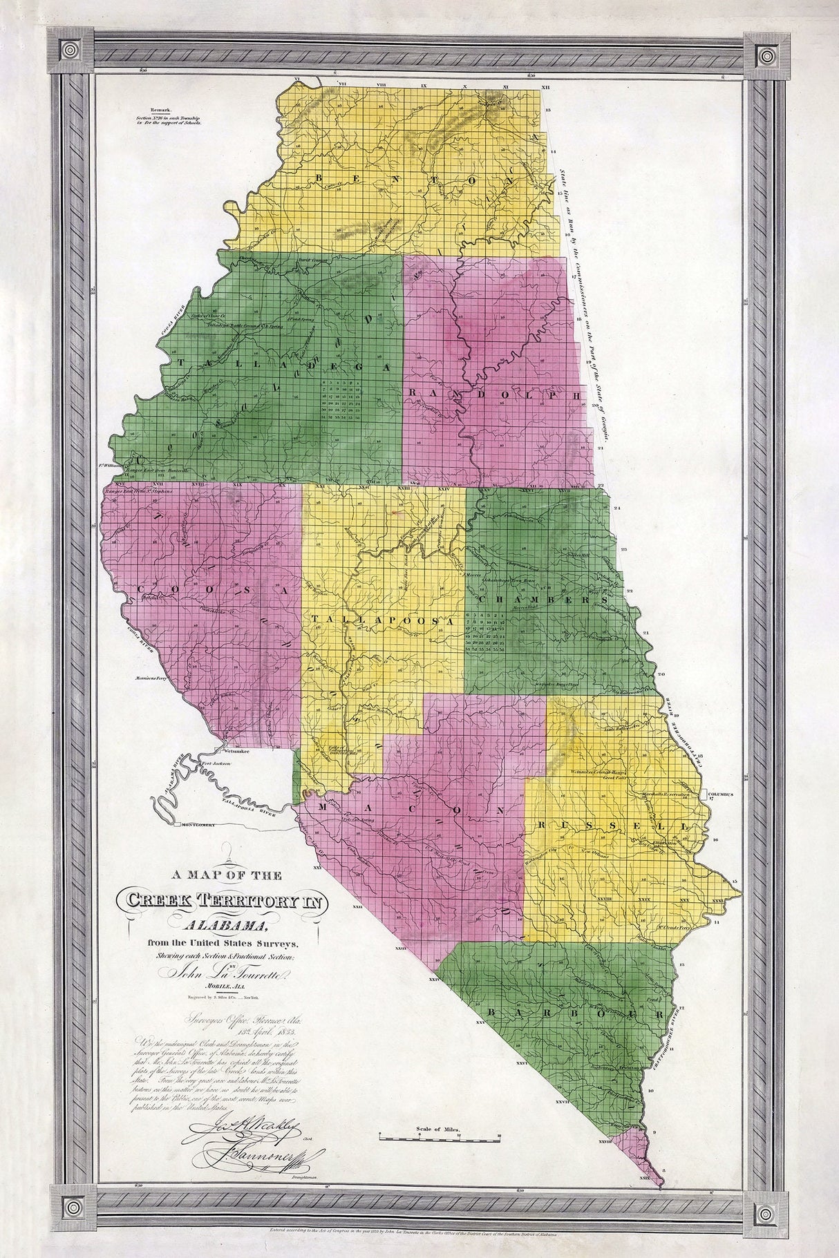 1833 Map of the Creek Territory Alabama