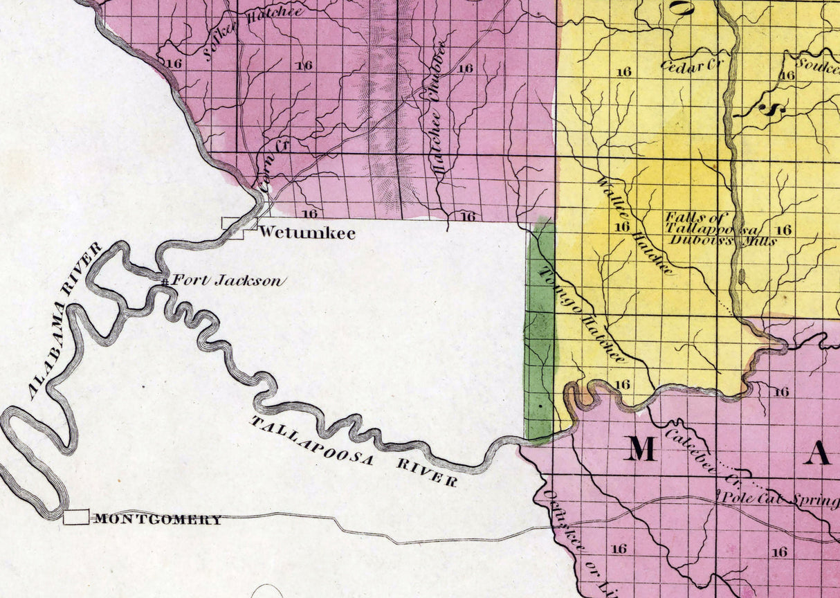 1833 Map of the Creek Territory Alabama