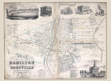 1849 Town Map of Hamilton and Rossville Butler County Ohio
