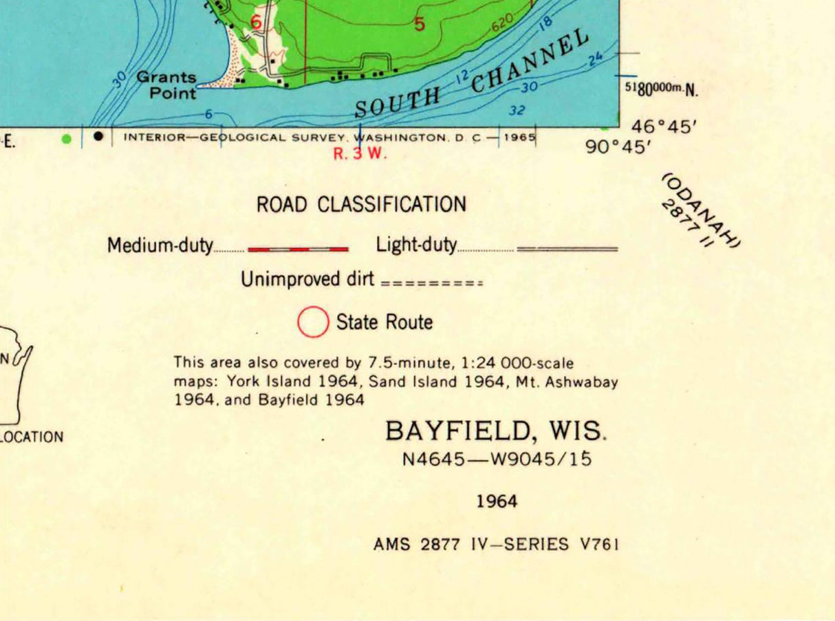 1964 Topo Map of Bayfield Wisconsin Apostle Islands