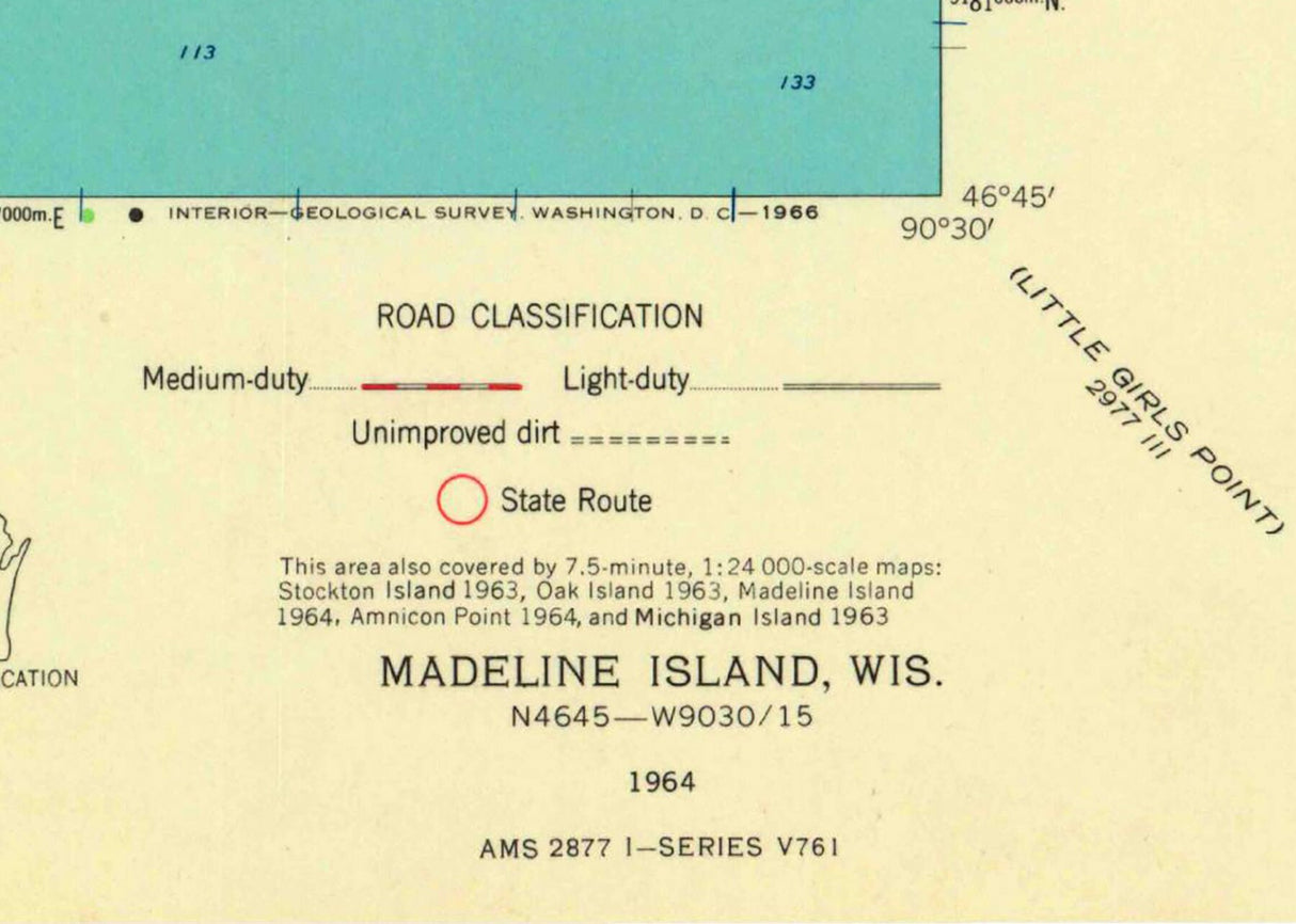 1964 Topo Map of Madeline Island Lake Superior Apostle Islands