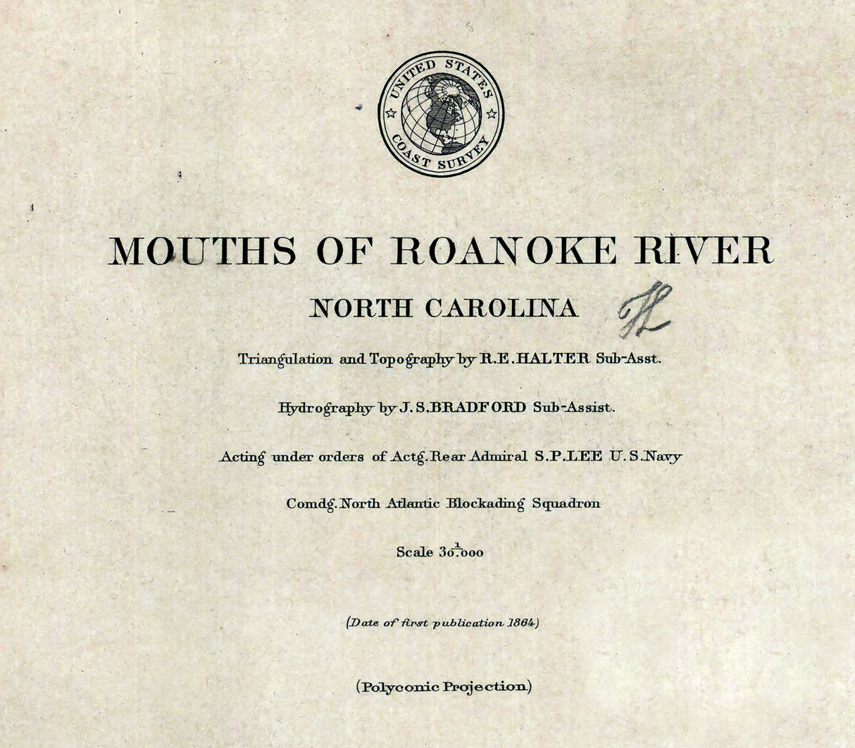1864 Nautical Chart Mouths of Roanoke River North Carolina