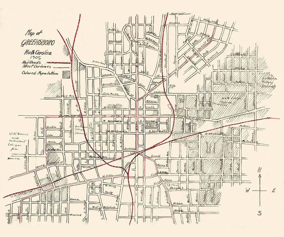 1905 Town Map of Greensboro North Carolina