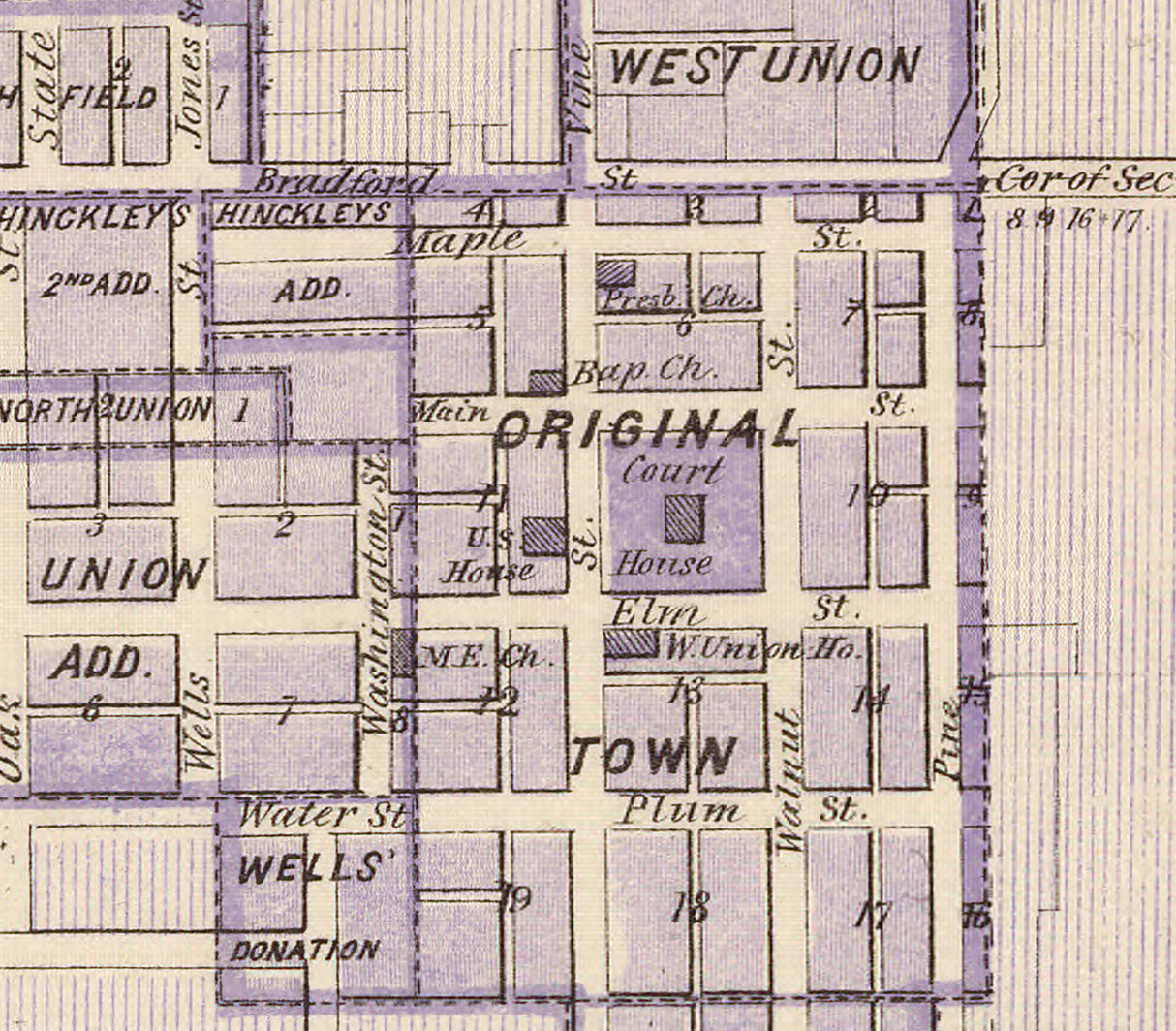 1875 Town Map of West Union Fayette County Iowa