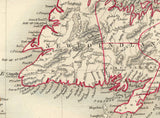 1851 Map of Nova Scotia and Newfoundland Canada