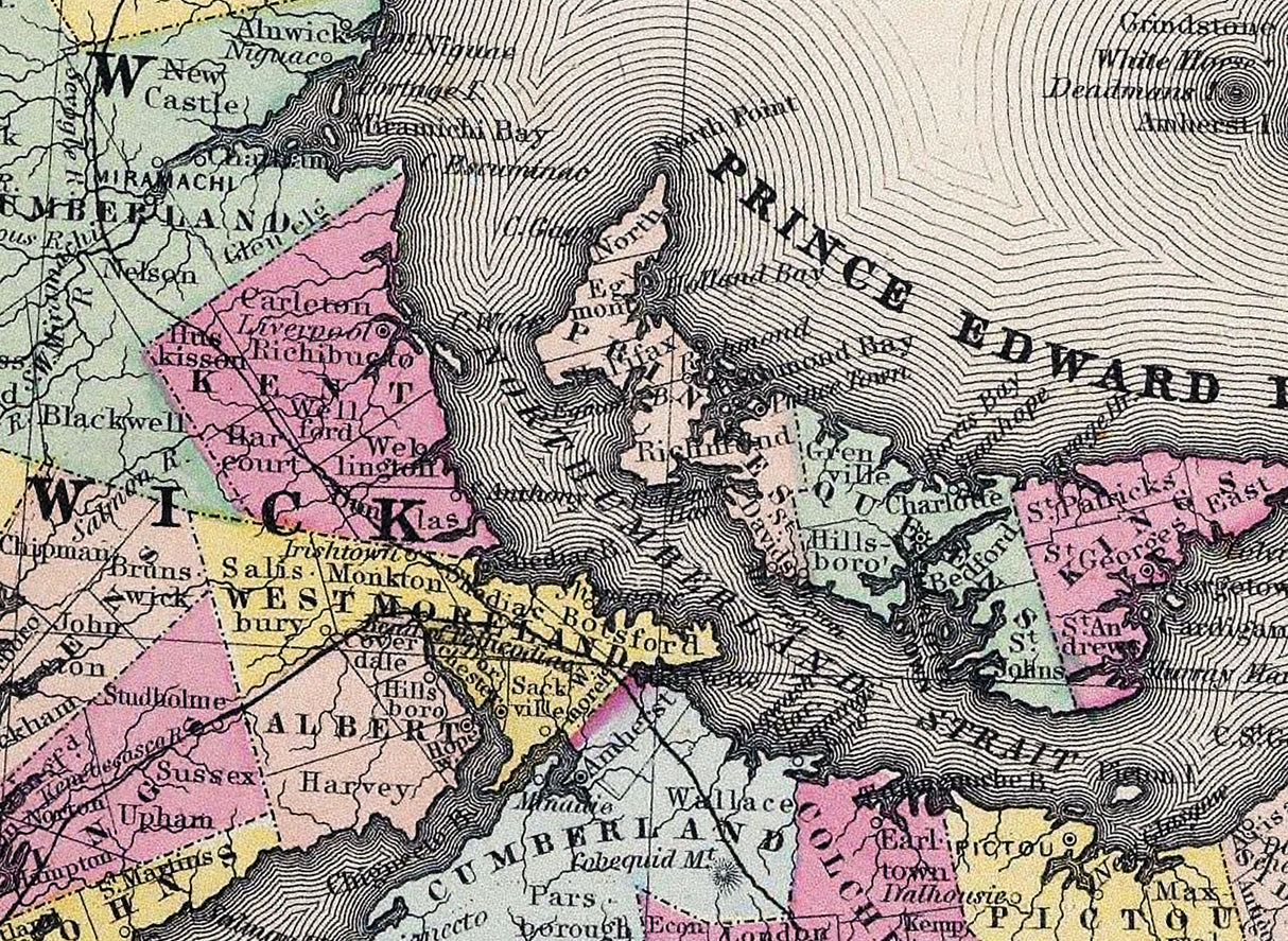1856 Map of New Brunswick Nova Scotia Newfoundland and Prince Edward Island