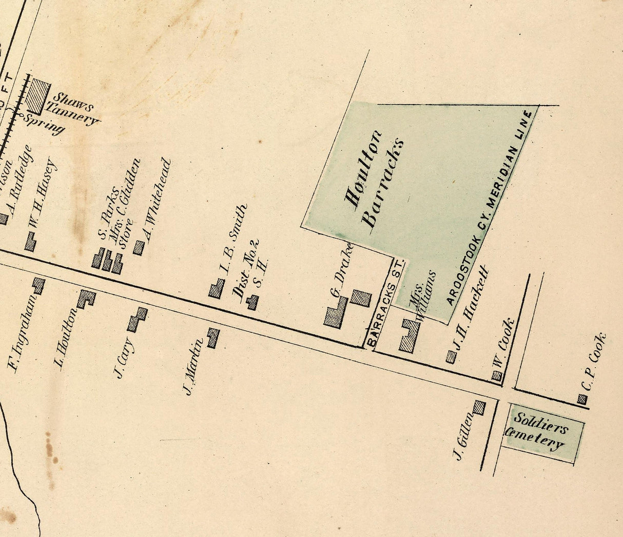 1877 Map of Houlton Village Aroostook County Maine