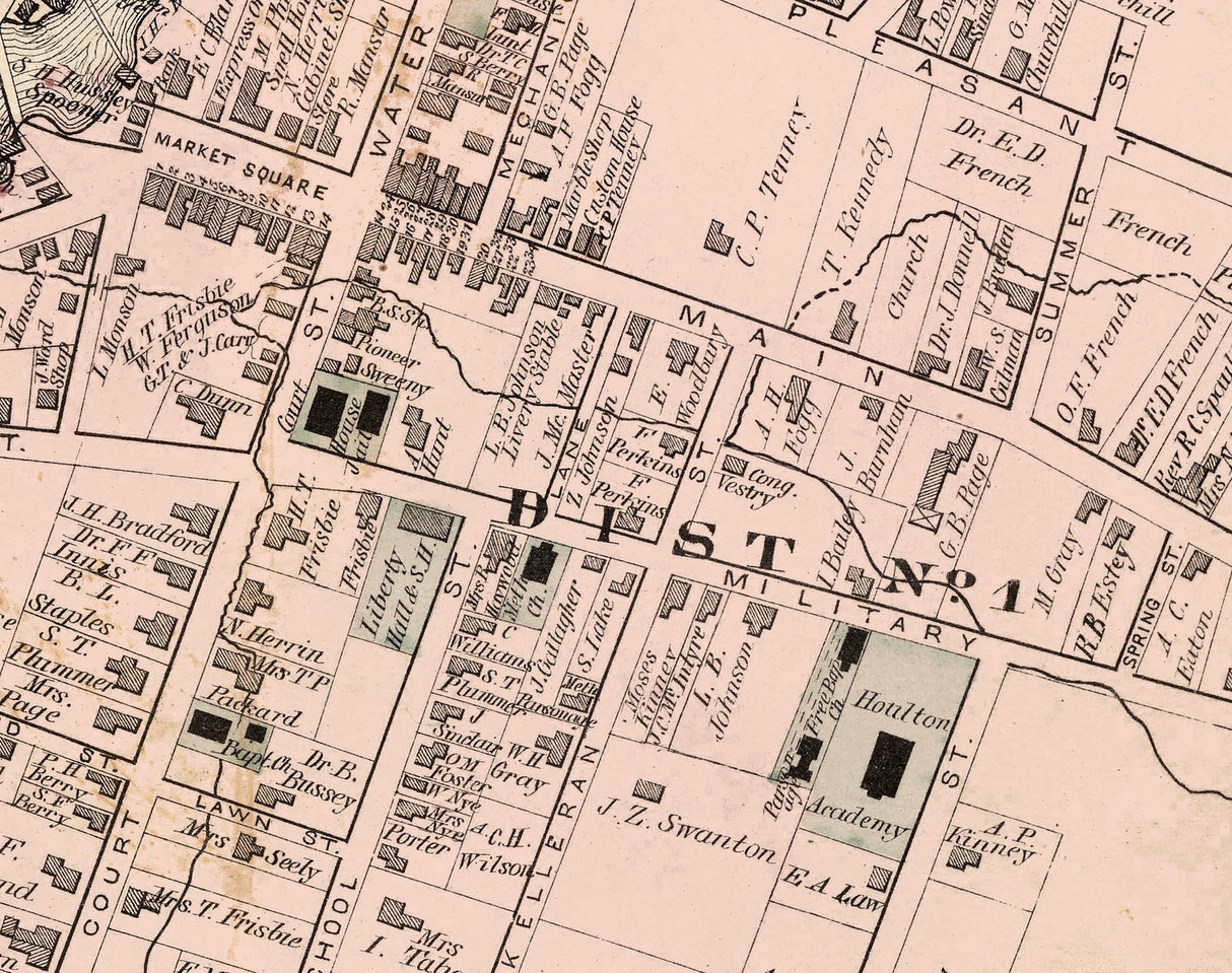 1877 Map of Houlton Village Aroostook County Maine