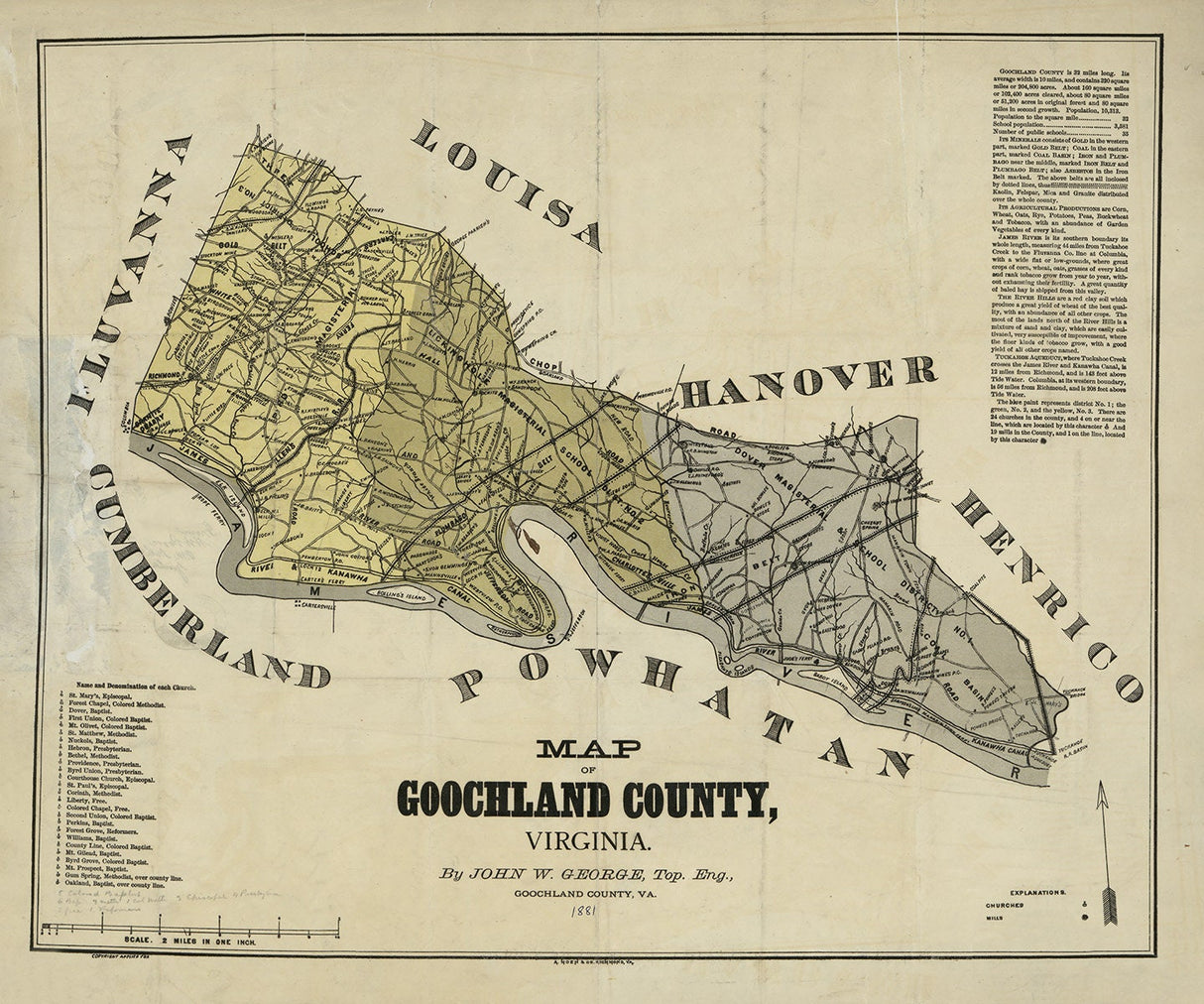 1881 Map of Goochland County Virginia