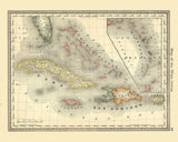 1881 Map of the West Indies Cuba Jamaica Puerto Rico