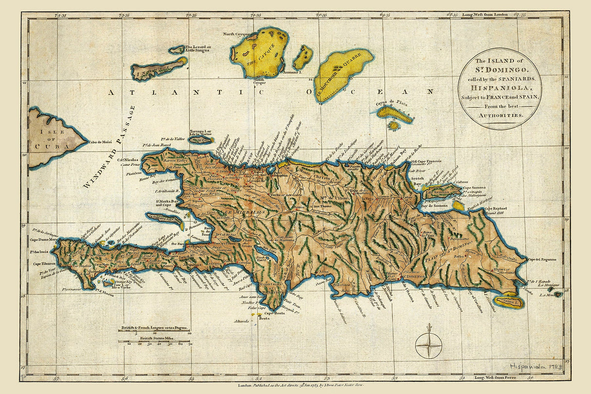 1783 Map of The Island of St Domingo Haiti and Dominican Republic