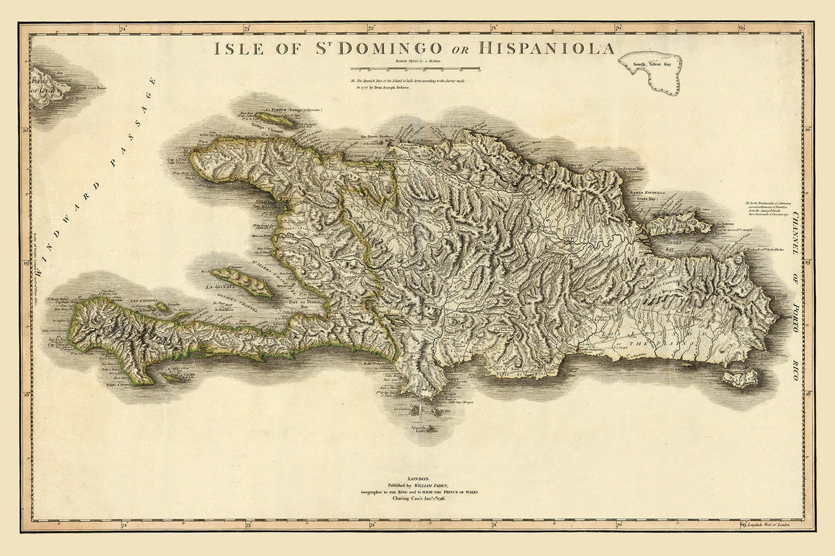 1796 Map of The Island of St Domingo Haiti and Dominican Republic