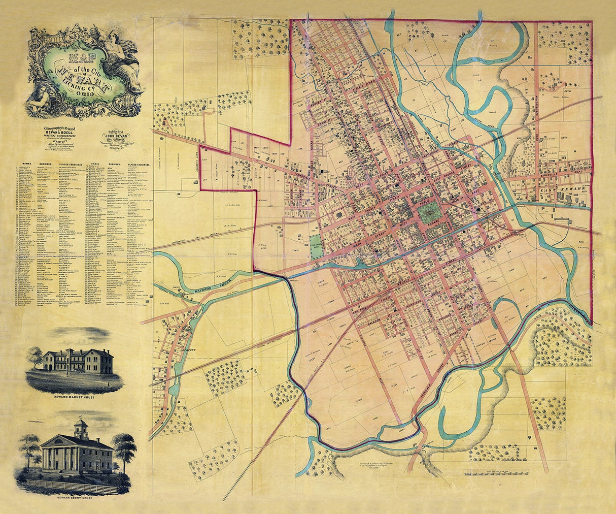 1858 Map of Newark Licking County Ohio
