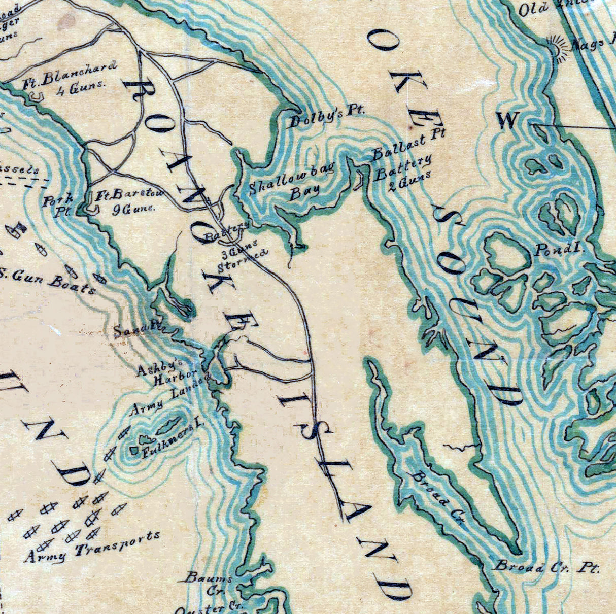 1862 Map of Roanoke Island North Carolina