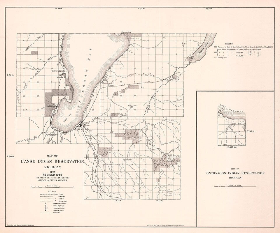 1912 Map of L'anse Indian Reservation Michigan