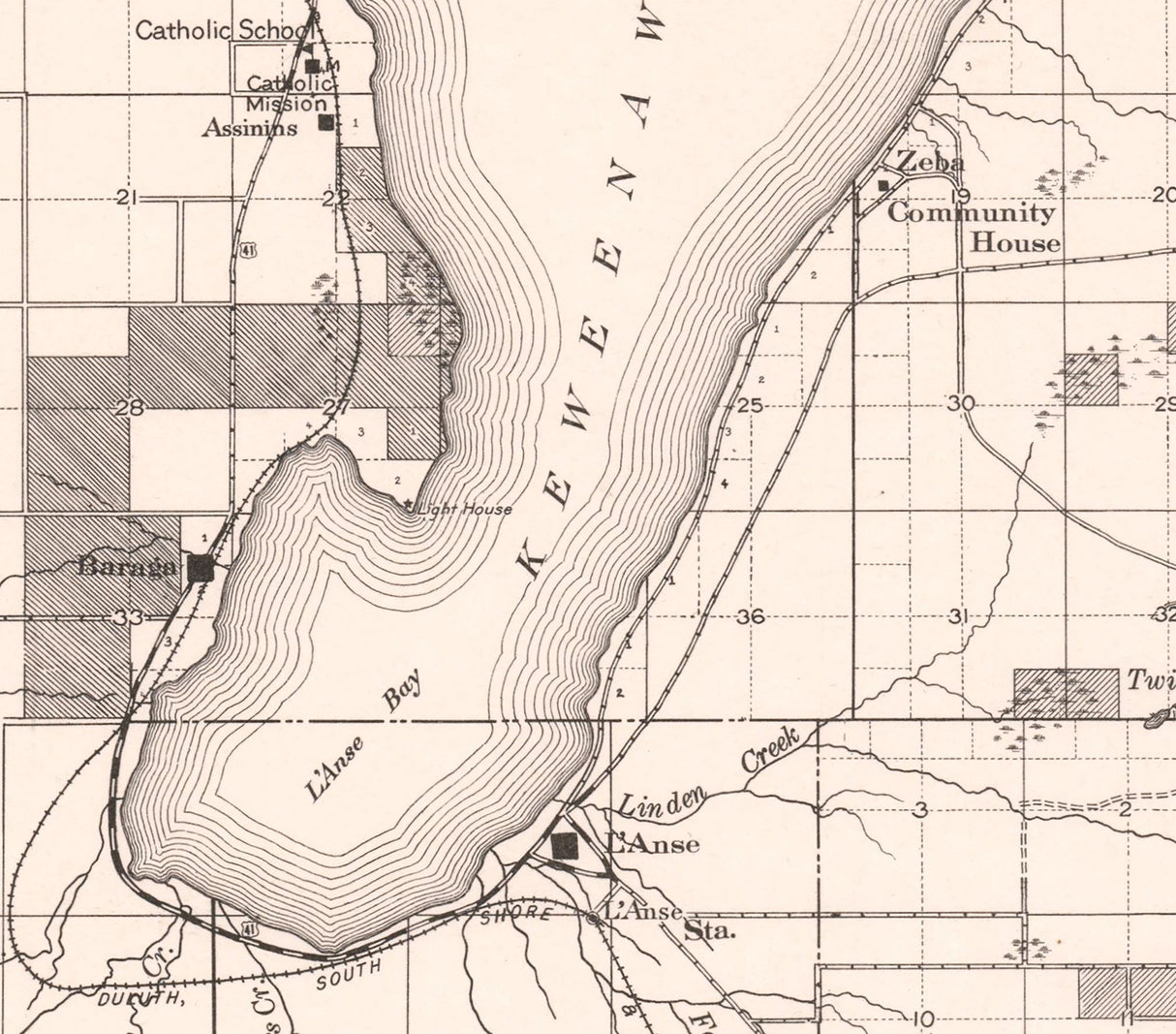 1912 Map of L'anse Indian Reservation Michigan