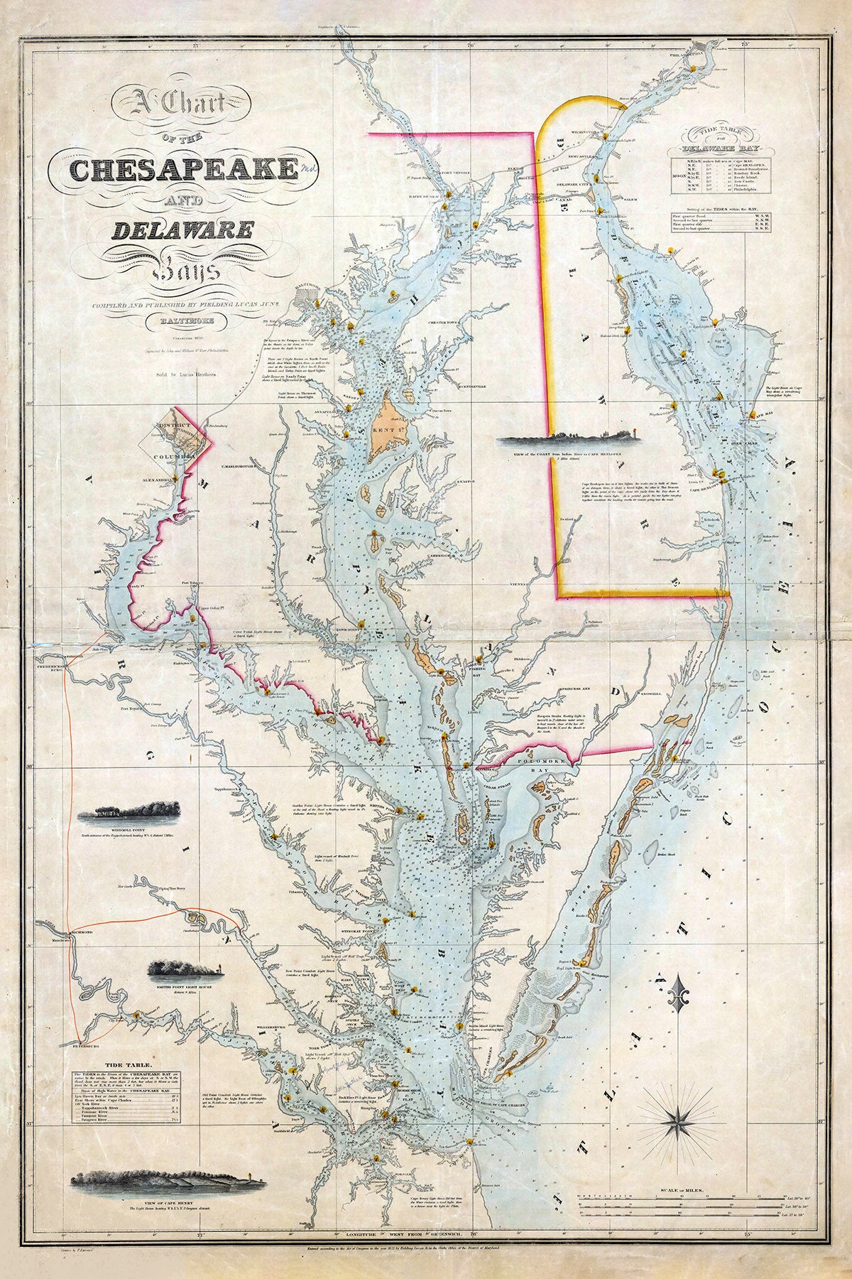 1859 Chart Map of the Chesapeake and Delaware Bays