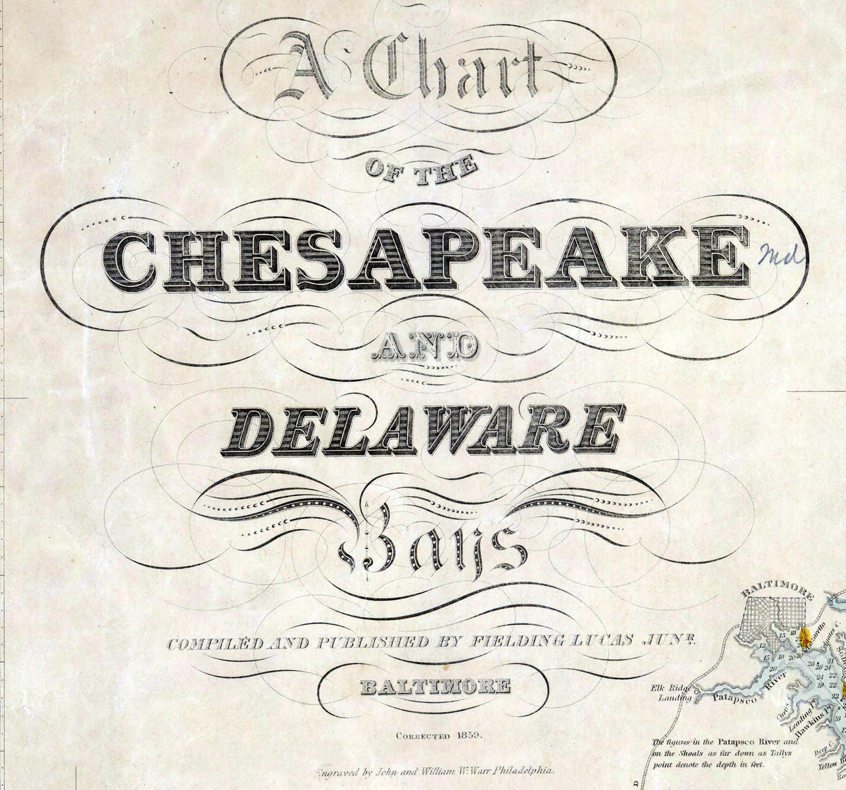 1859 Chart Map of the Chesapeake and Delaware Bays