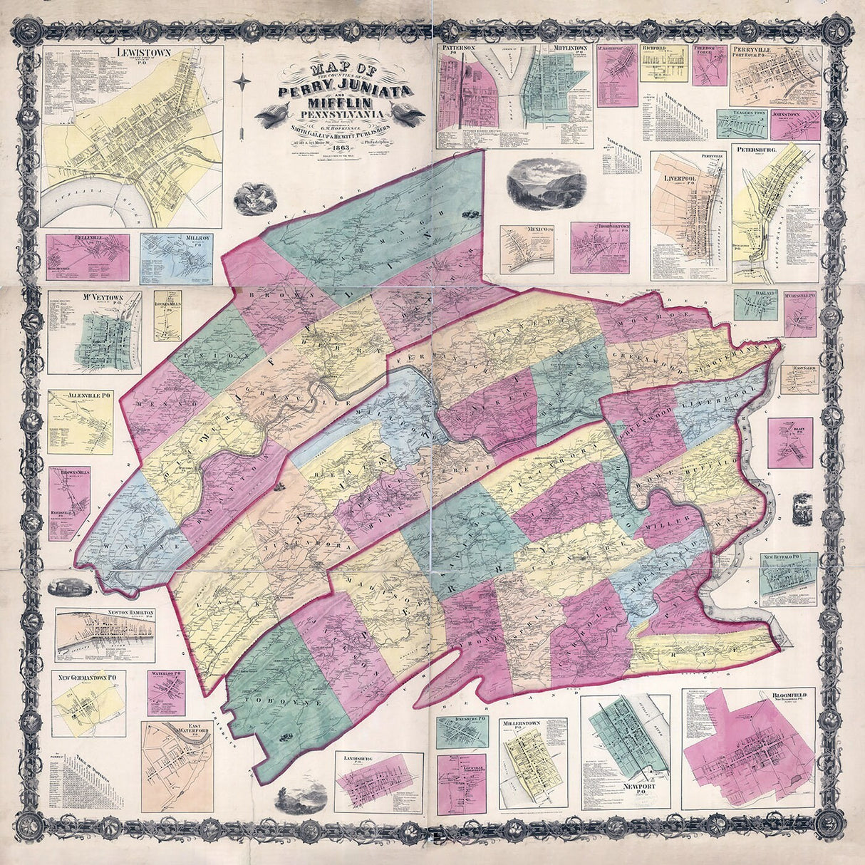 1863 Map of Perry Juniata and Mifflin County Pennsylvania