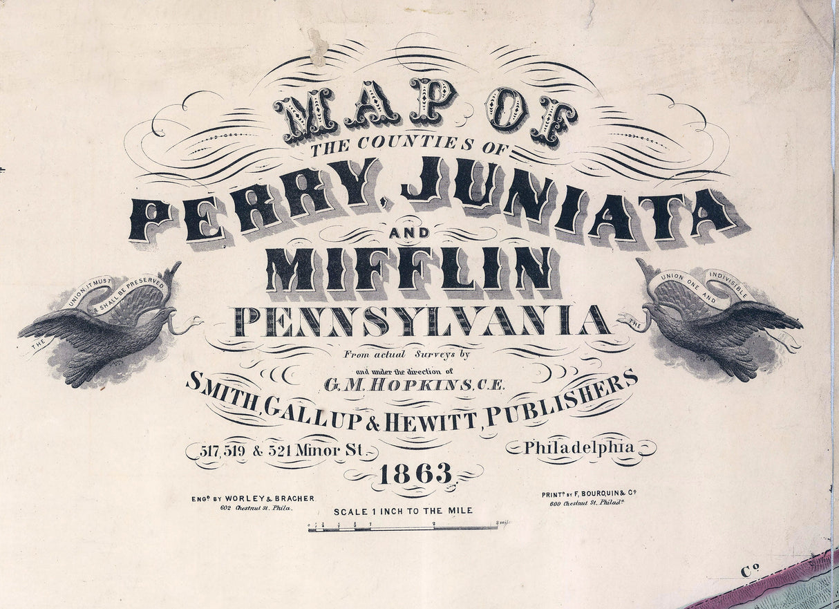 1863 Map of Perry Juniata and Mifflin County Pennsylvania