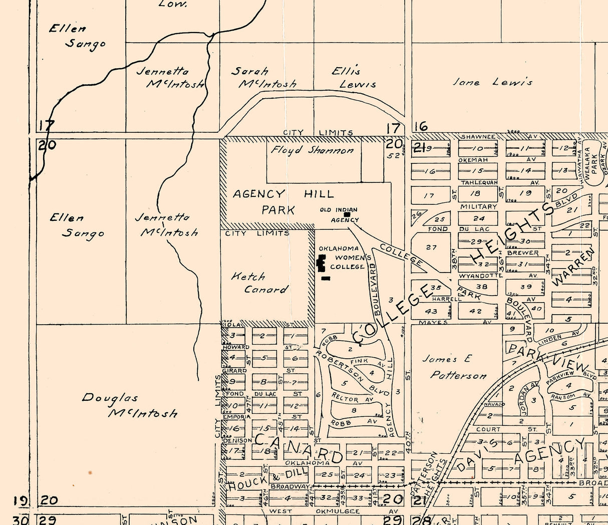 1911 Map of Muskogee Oklahoma