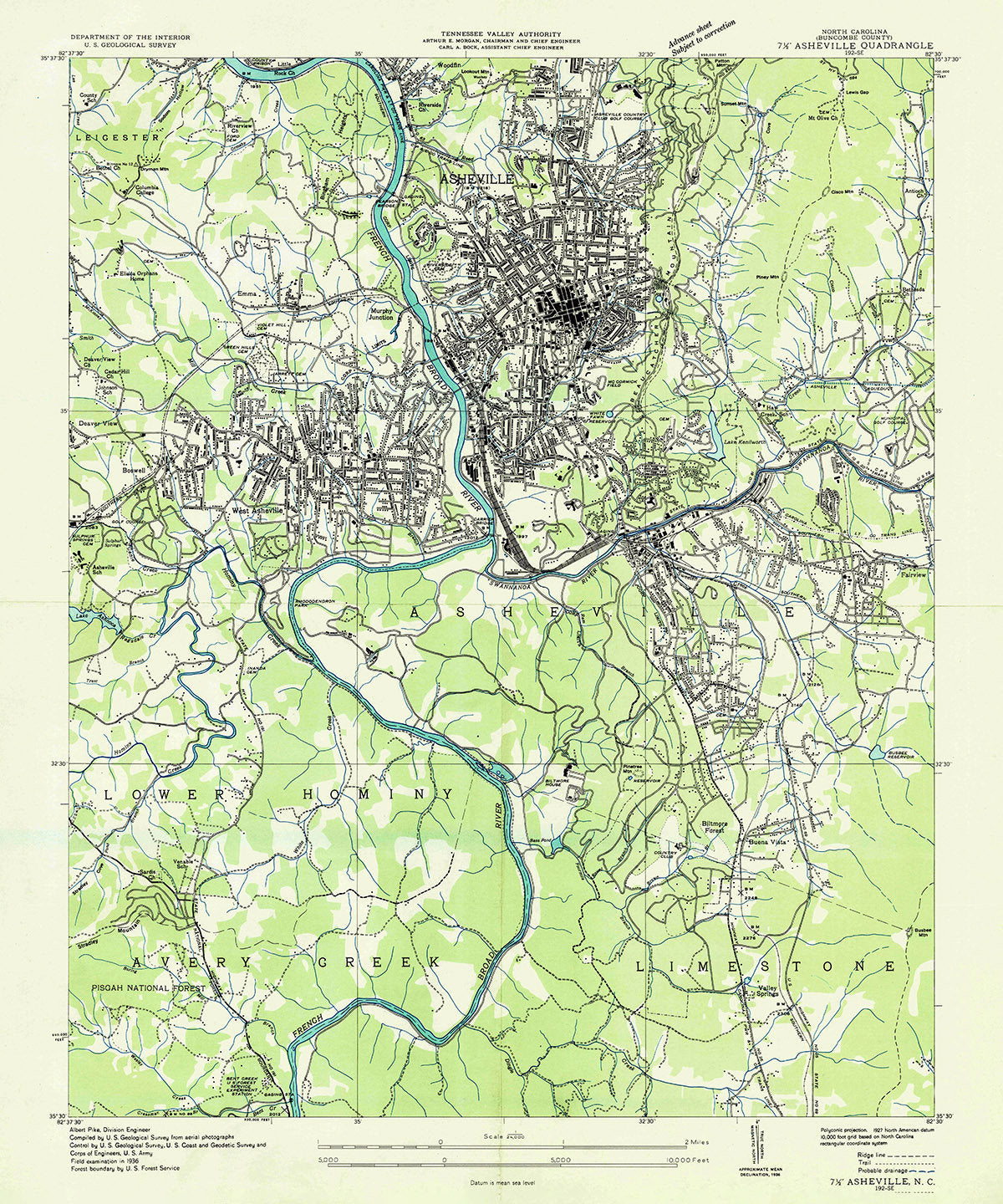 1936 Topo Map of Asheville North Carolina