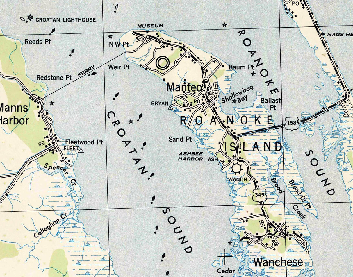 1943 Topo Map of Roanoke Island North Carolina