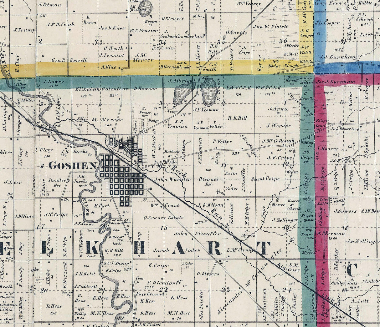 1863 Farm Line Map of Elkhart County Indiana