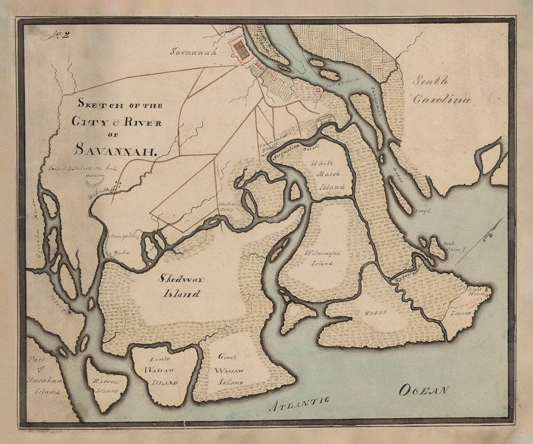 1815 Map of the City and River of Savannah Georgia