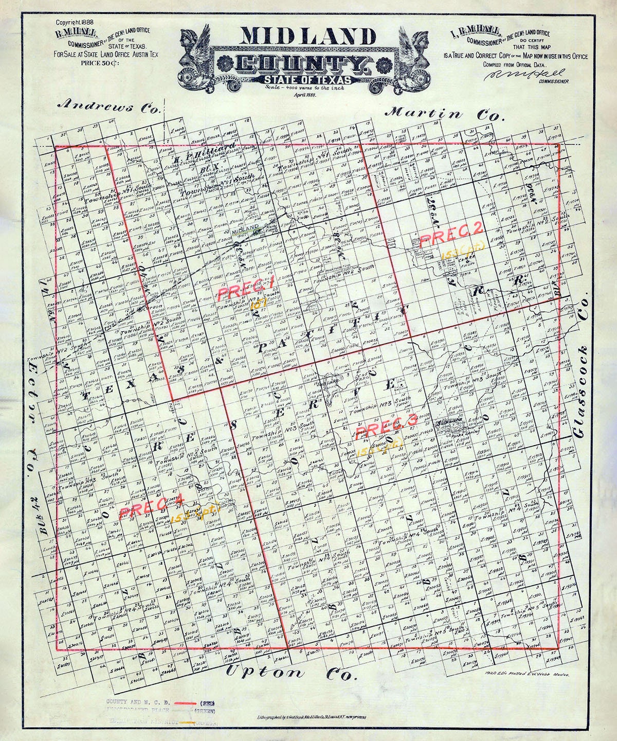 1888 Map of Midland County Texas