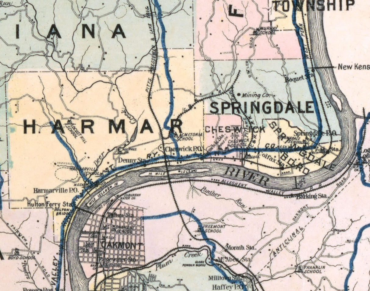 1916 Map of Allegheny County Pennsylvania