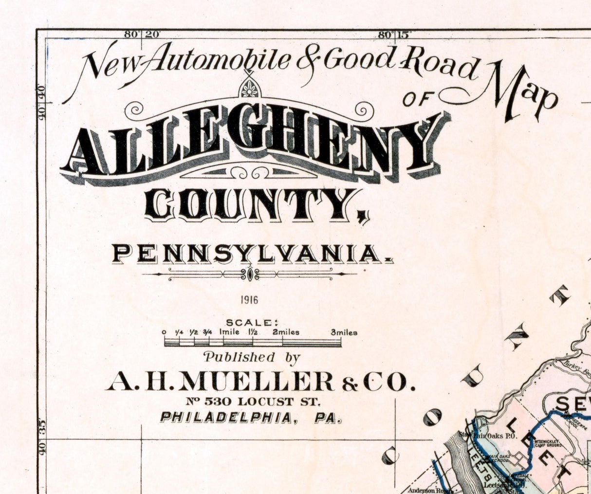 1916 Map of Allegheny County Pennsylvania