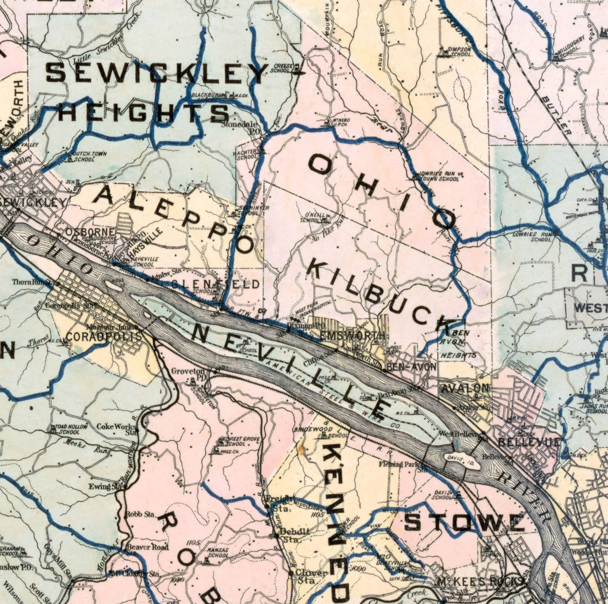 1916 Map of Allegheny County Pennsylvania