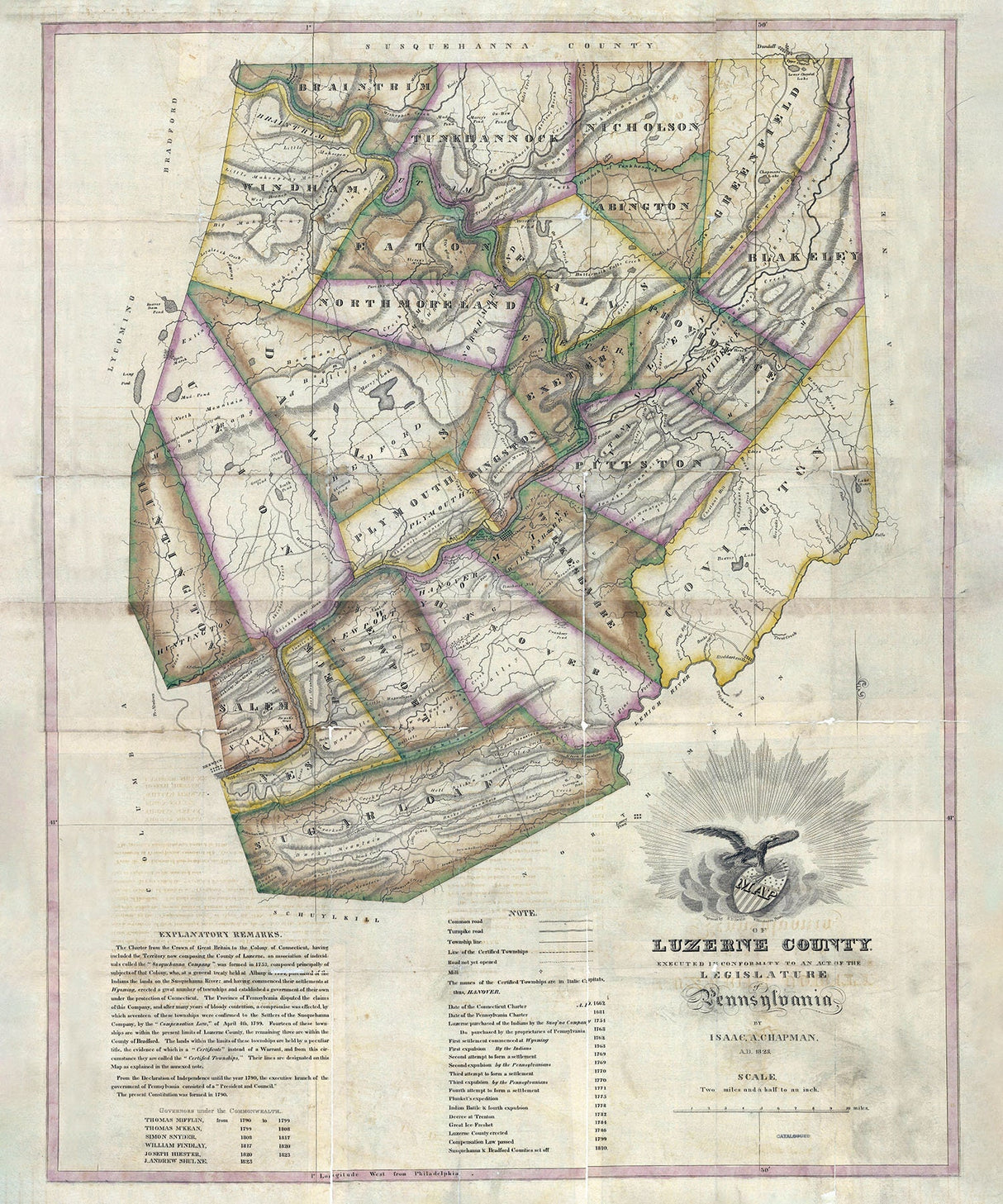 1823 Map of Luzerne County Pennsylvania