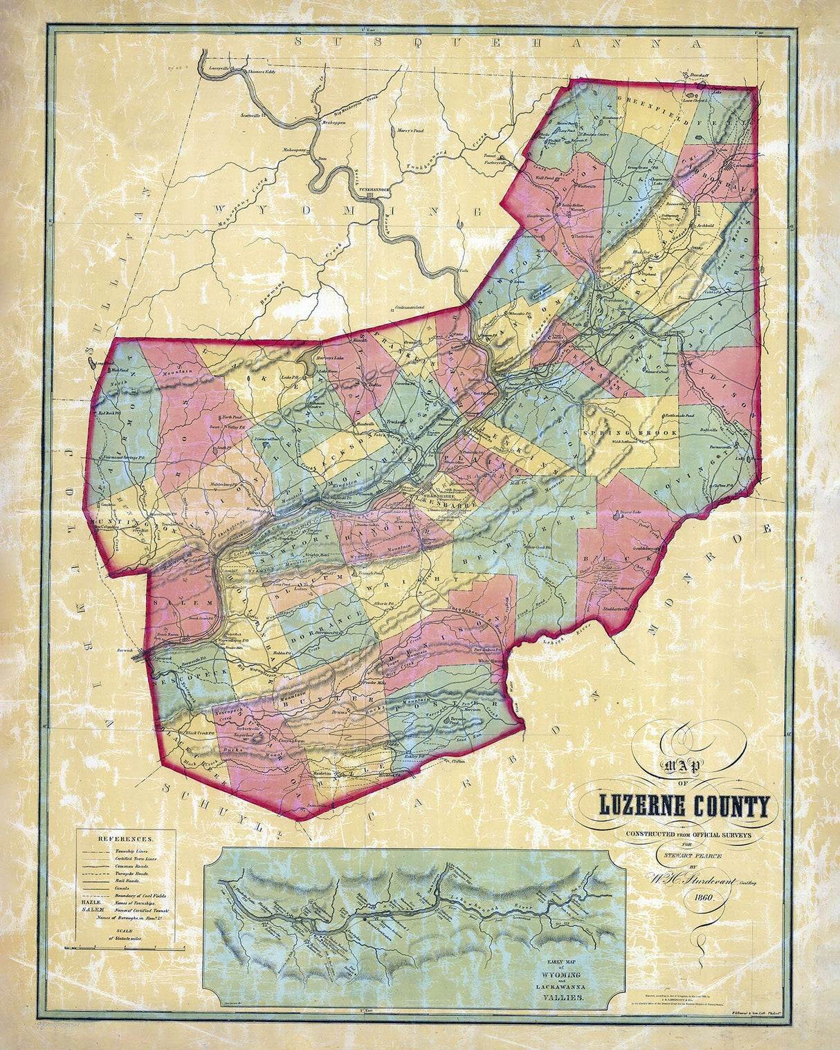 1860 Map of Luzerne County Pennsylvania
