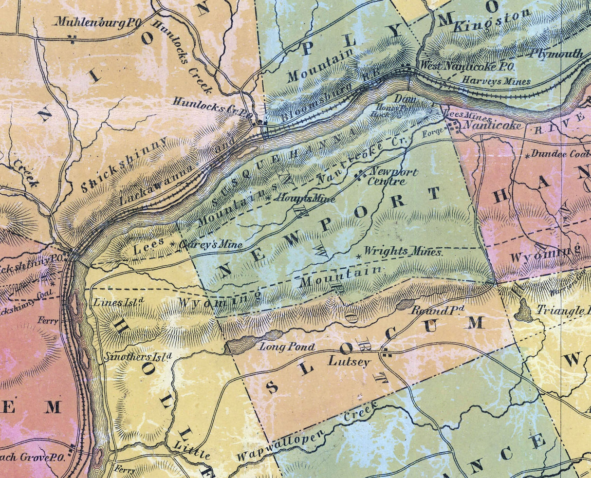 1860 Map of Luzerne County Pennsylvania