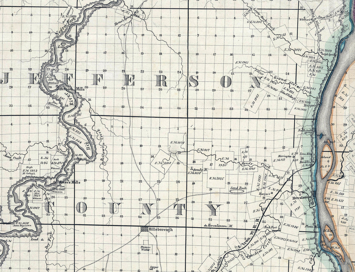 1857 Map of St Louis and St Charles County Missouri and Adjoining Counties