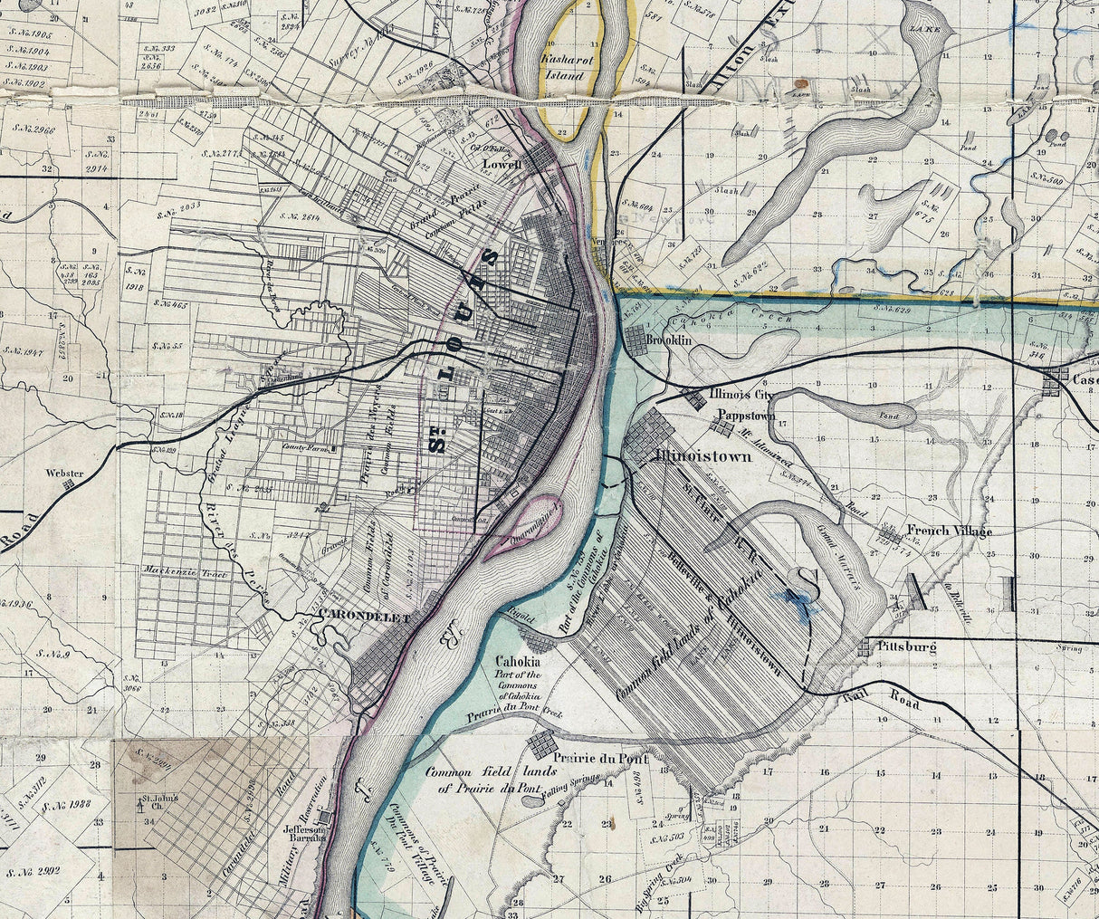 1857 Map of St Louis and St Charles County Missouri and Adjoining Counties