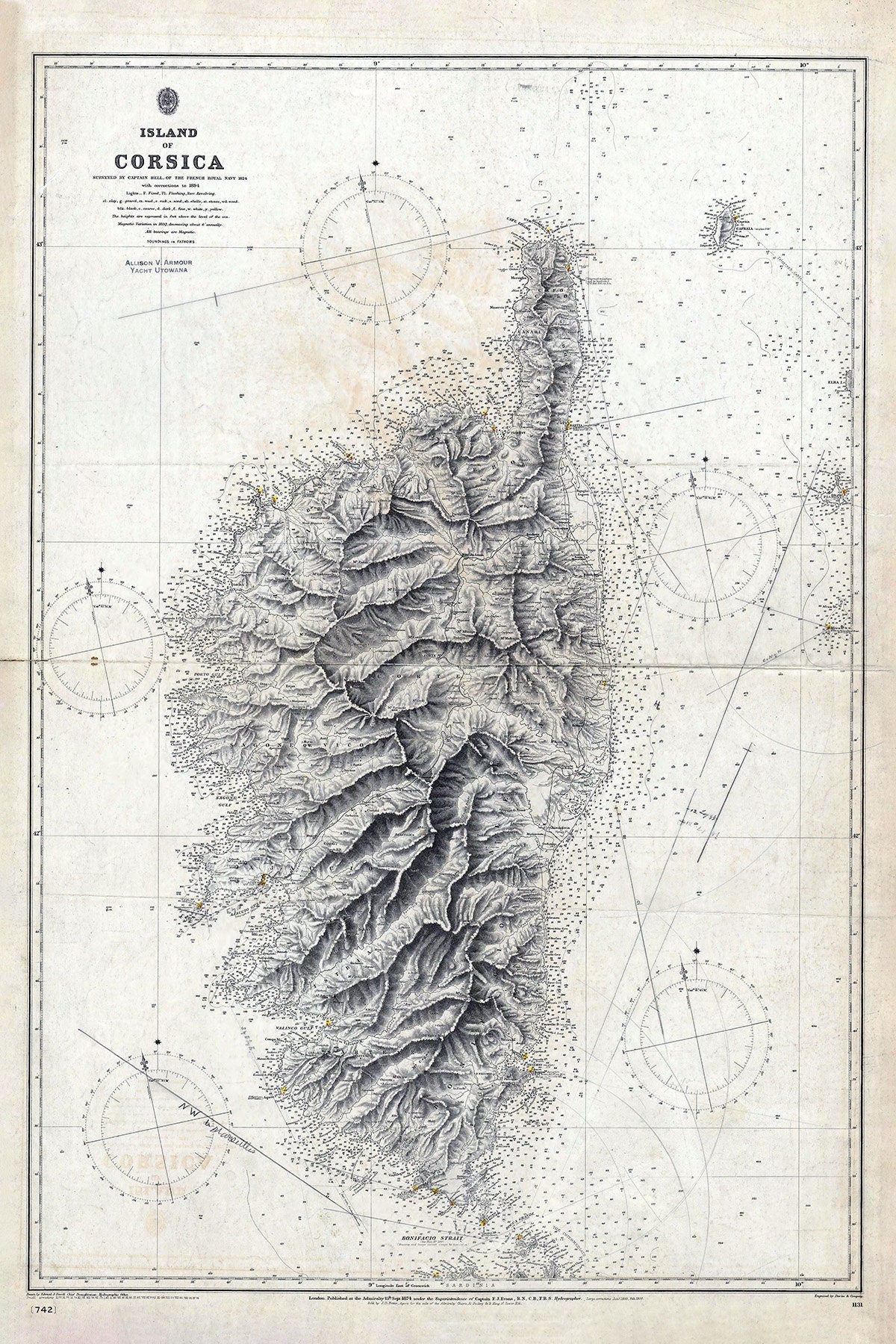 1900 Map of the Island of Corsica