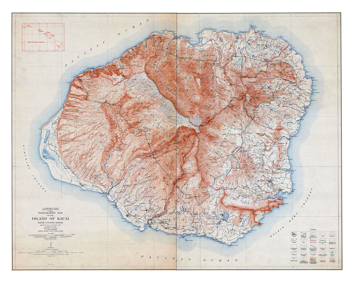 1912 Map of Kauai Hawaiian Islands