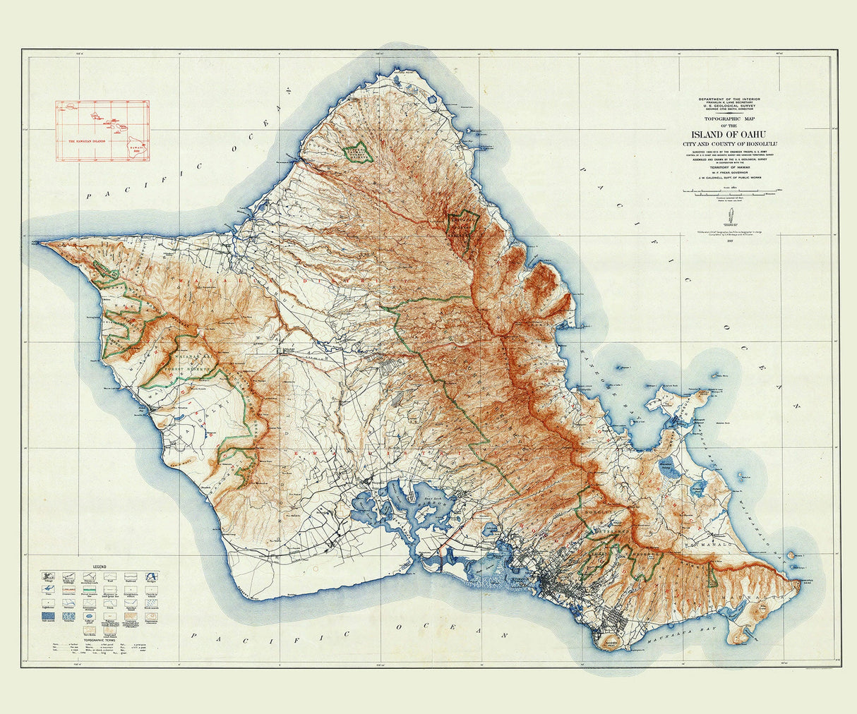 1917 Map of Oahu Hawaiian Islands