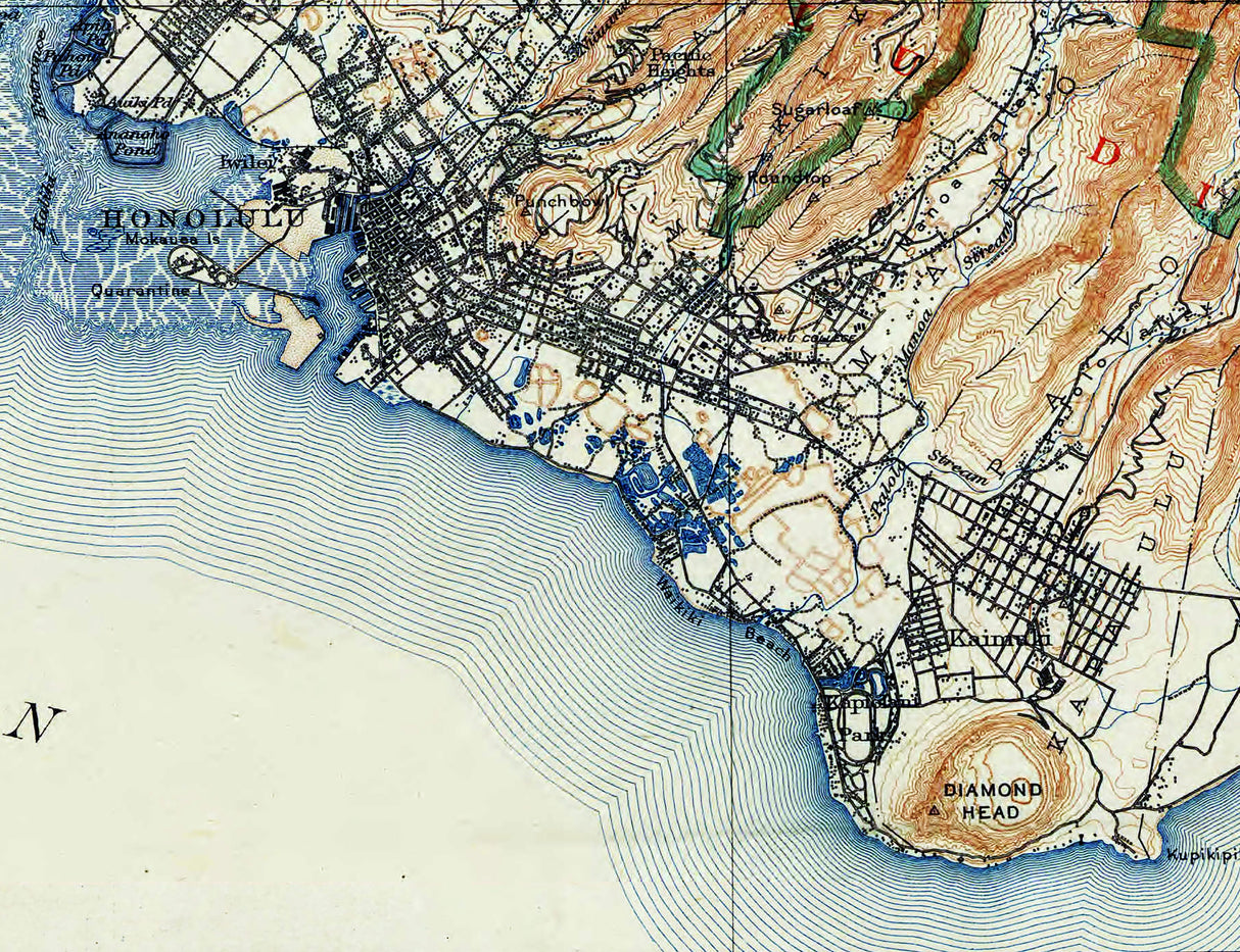 1917 Map of Oahu Hawaiian Islands