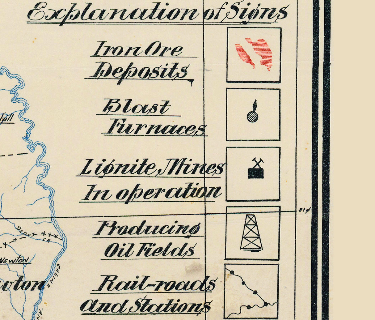 1912 Map of East Texas Oil Fields and Iron Ore Deposits