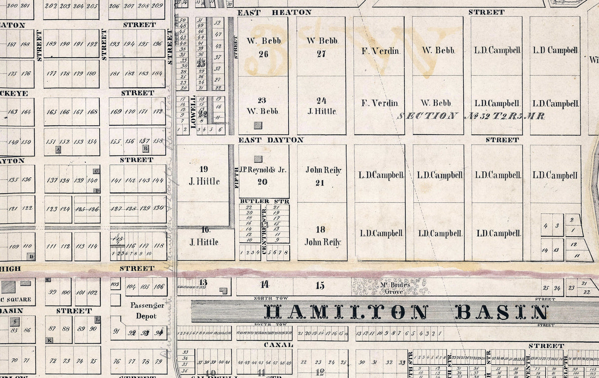 1849 Town Map of Hamilton and Rossville Butler County Ohio