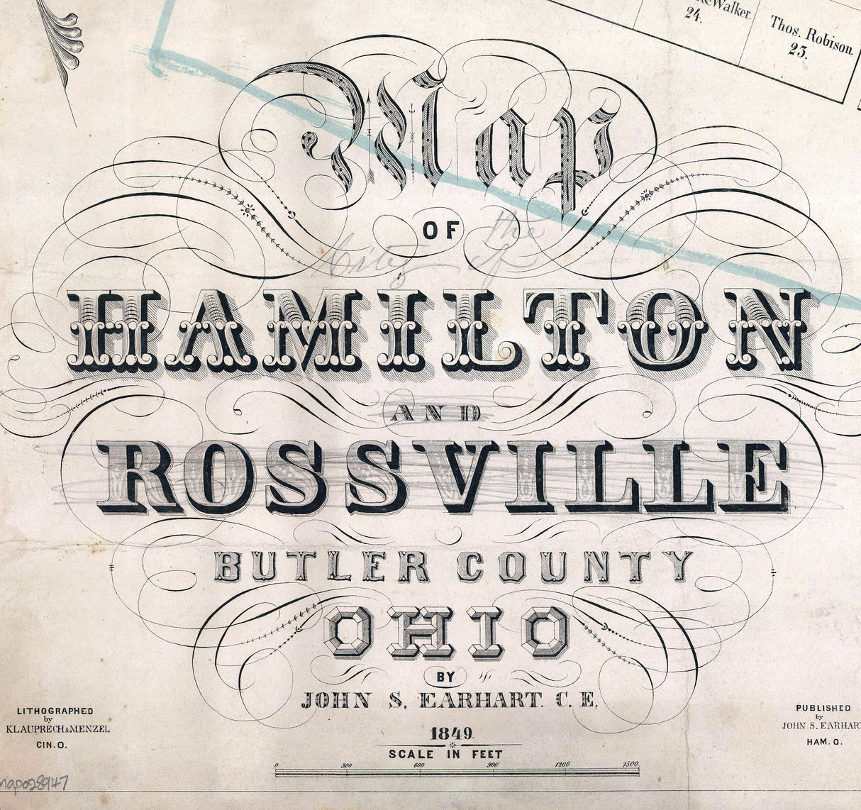 1849 Town Map of Hamilton and Rossville Butler County Ohio