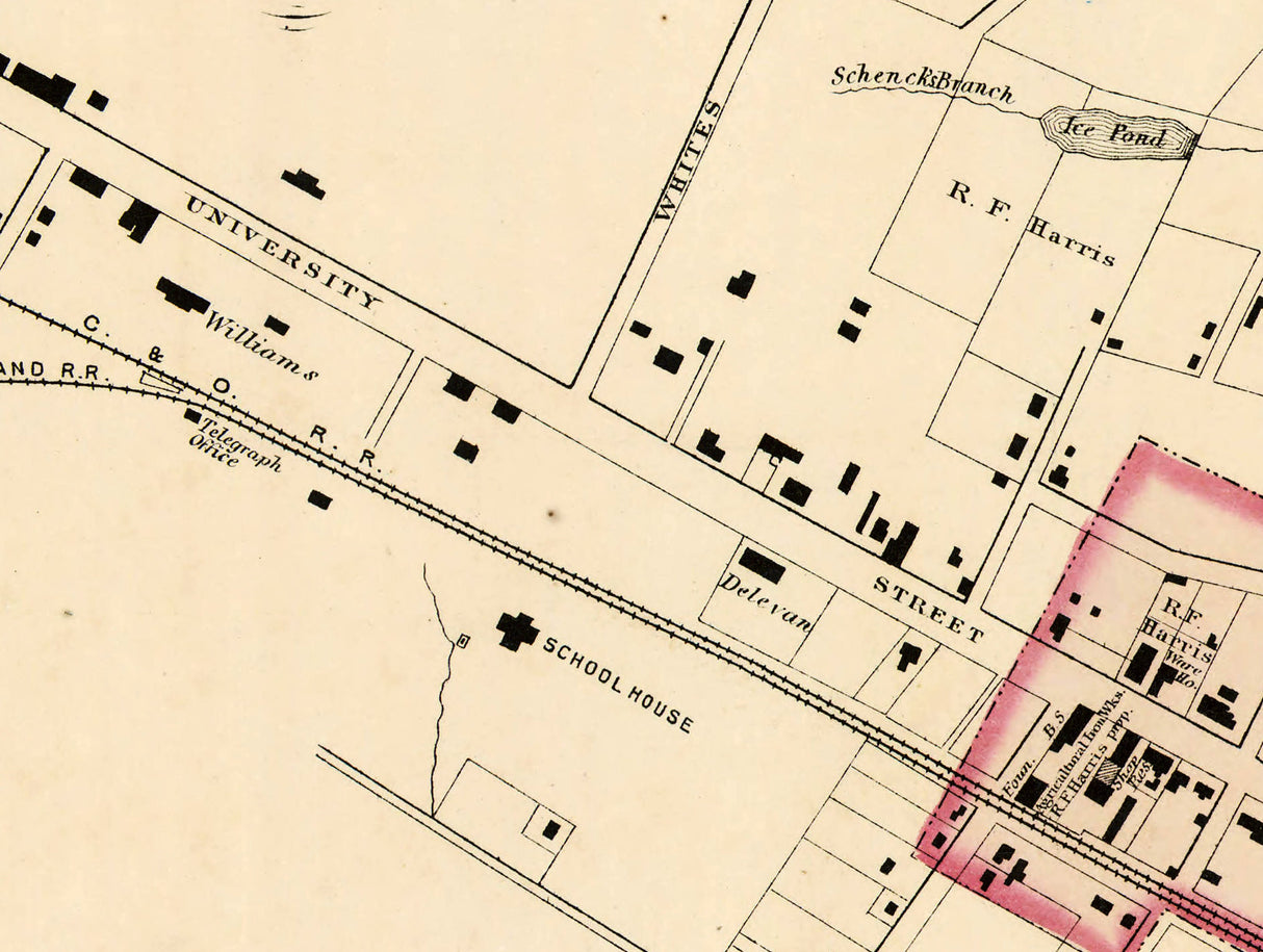 1877 Map of Charlottesville Albemarle County Virginia